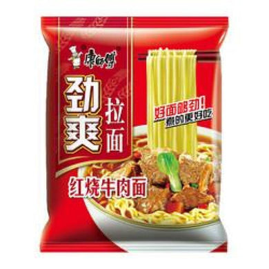 康师傅 劲爽红烧牛肉面 98g 一磅三包exp.13/02/2022